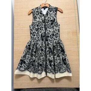 Forever 21 Black White Lace Print Sleeveless Zipper Fit Flare Dress Size M